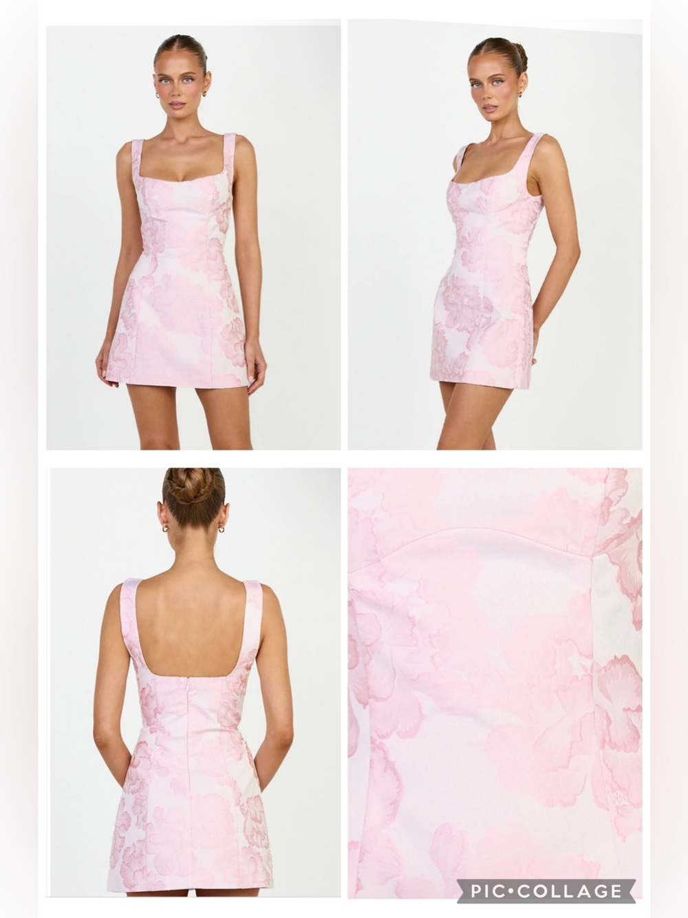 NWT Showpo Orla Pink Floral Jacquard Mini Dress Size 2 Romantic Coquette Barbie